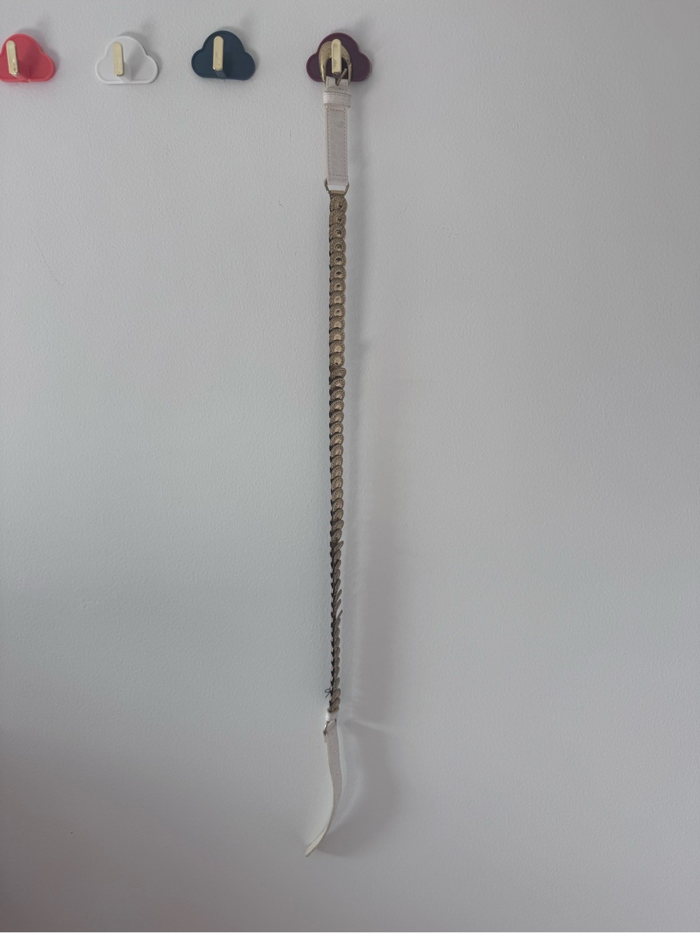 Vintage Metallic Gold Braided Chain Concho Belt with Cream Strap